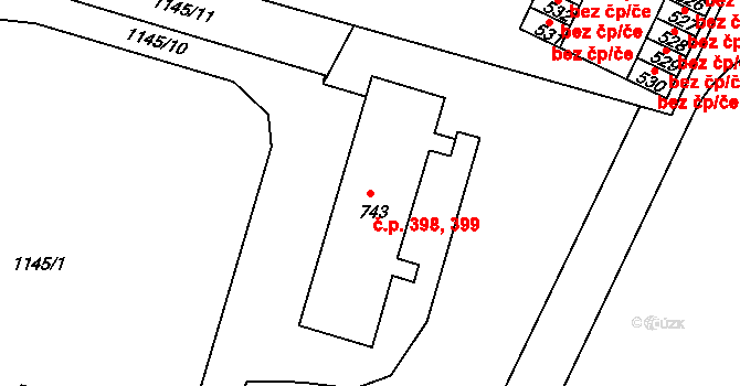Luže 398,399 na parcele st. 743 v KÚ Luže, Katastrální mapa