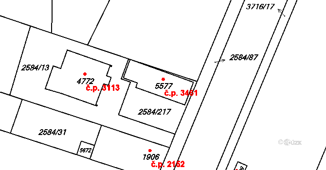 Břeclav 3461 na parcele st. 5577 v KÚ Břeclav, Katastrální mapa