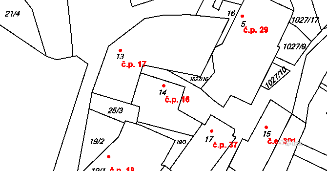 Vlkančice 16 na parcele st. 14 v KÚ Vlkančice, Katastrální mapa
