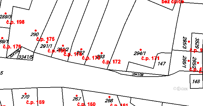 Mšeno 172 na parcele st. 293 v KÚ Mšeno, Katastrální mapa