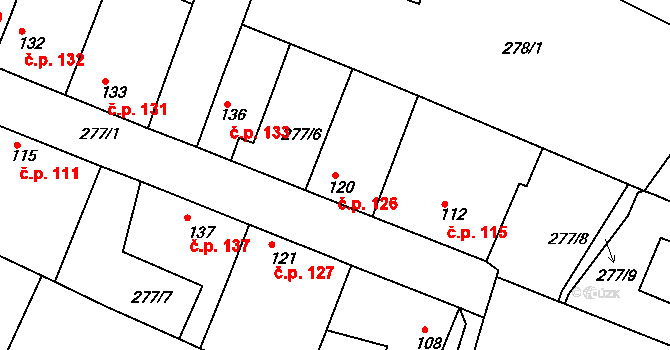 Neratovice 126 na parcele st. 120 v KÚ Neratovice, Katastrální mapa