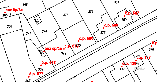 Libčice nad Vltavou 580 na parcele st. 375 v KÚ Chýnov, Katastrální mapa