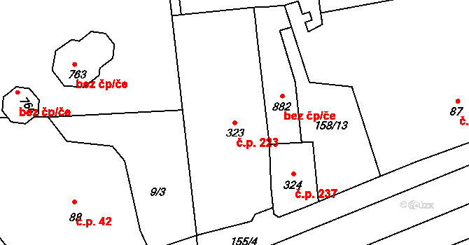 Rudná 223 na parcele st. 323 v KÚ Dušníky u Rudné, Katastrální mapa