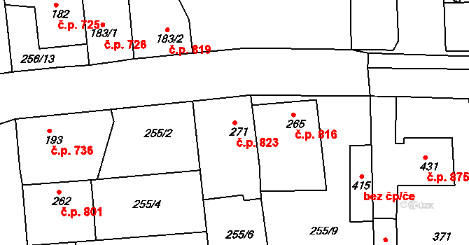 Rudná 823 na parcele st. 271 v KÚ Hořelice, Katastrální mapa