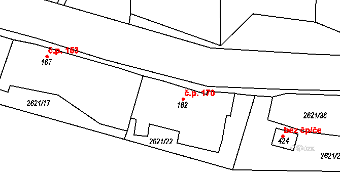Ledce 170 na parcele st. 182 v KÚ Ledce u Plzně, Katastrální mapa