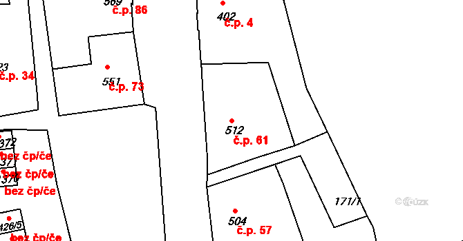 Olivětín 61, Broumov na parcele st. 512 v KÚ Broumov, Katastrální mapa