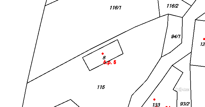 Bělý 5, Machov na parcele st. 8 v KÚ Bělý, Katastrální mapa