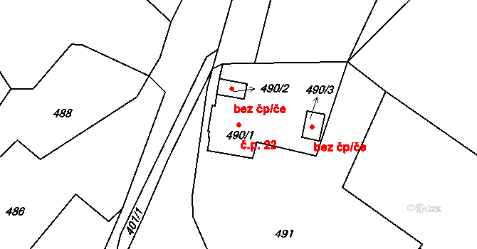 Václavice 22, Provodov-Šonov na parcele st. 490/1 v KÚ Provodov, Katastrální mapa