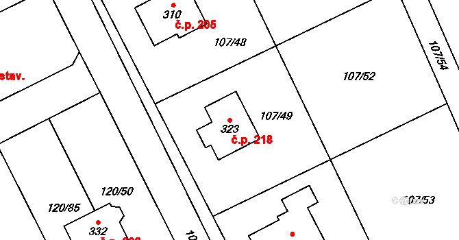 Medlešice 218, Chrudim na parcele st. 323 v KÚ Medlešice, Katastrální mapa