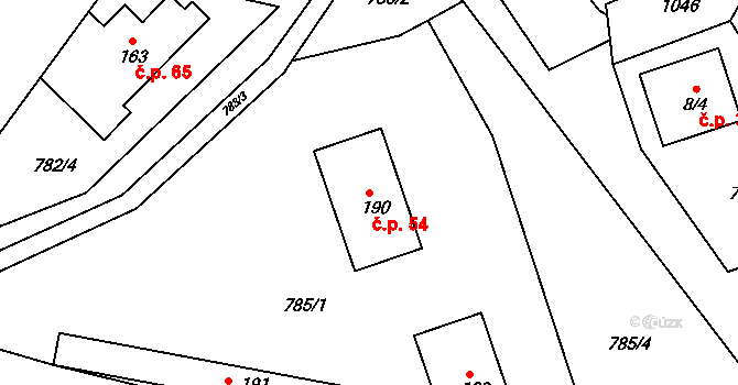 Bušín 54 na parcele st. 190 v KÚ Bušín, Katastrální mapa