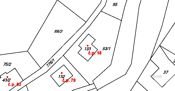 Bukovice 18, Písařov na parcele st. 133 v KÚ Bukovice u Písařova, Katastrální mapa