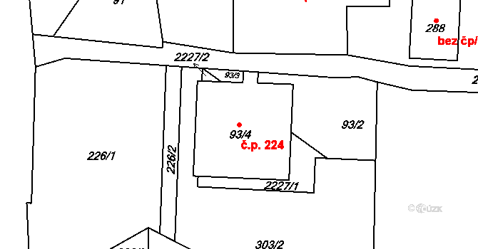 Zdoňov 224, Teplice nad Metují na parcele st. 93/4 v KÚ Zdoňov, Katastrální mapa
