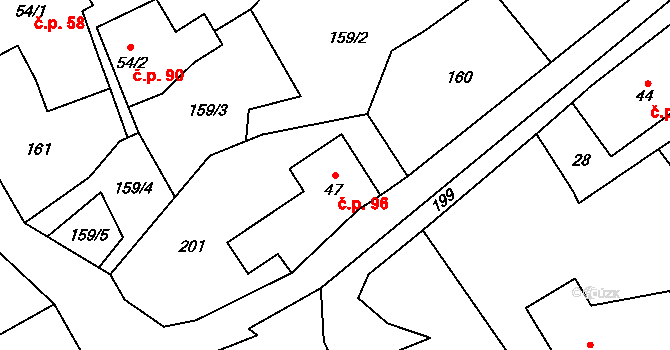 Luboměř 96 na parcele st. 47 v KÚ Luboměř, Katastrální mapa