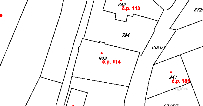 Latrán 114, Český Krumlov na parcele st. 843 v KÚ Český Krumlov, Katastrální mapa