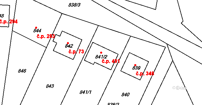 Zádveřice 491, Zádveřice-Raková na parcele st. 841/2 v KÚ Zádveřice, Katastrální mapa