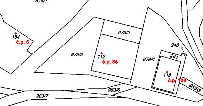 Dolní Březinka 34, Světlá nad Sázavou na parcele st. 112 v KÚ Dolní Březinka, Katastrální mapa
