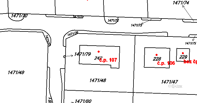Lom u Tachova 107 na parcele st. 242 v KÚ Lom u Tachova, Katastrální mapa