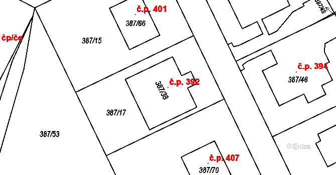 Pražské Předměstí 392, Bílina na parcele st. 387/38 v KÚ Bílina, Katastrální mapa