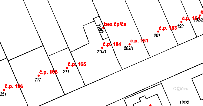 Pravčice 164 na parcele st. 210/1 v KÚ Pravčice, Katastrální mapa