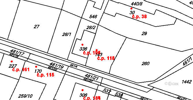 Žopy 118, Holešov na parcele st. 143 v KÚ Žopy, Katastrální mapa