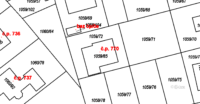Březnice 770 na parcele st. 1059/85 v KÚ Březnice, Katastrální mapa