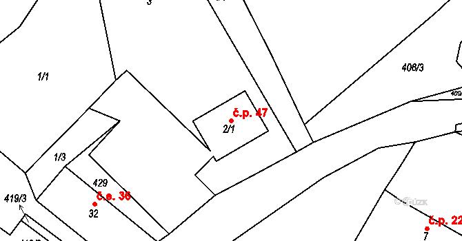Popovice 47, Třesovice na parcele st. 2/1 v KÚ Popovice u Nechanic, Katastrální mapa
