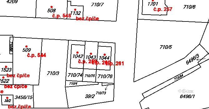 Hrušovany nad Jevišovkou 261 na parcele st. 1044 v KÚ Hrušovany nad Jevišovkou, Katastrální mapa