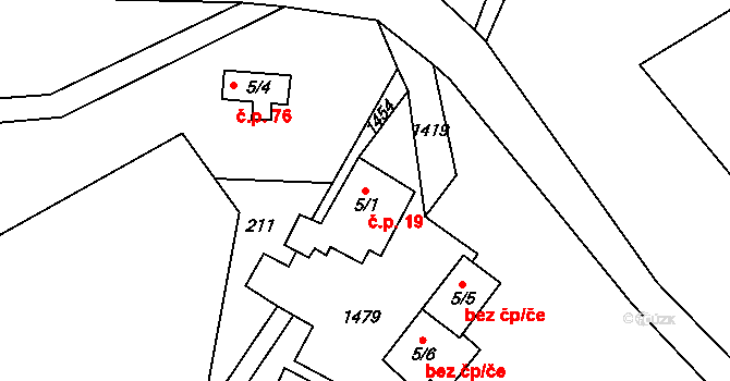 Polipsy 19, Čestín na parcele st. 5/1 v KÚ Polipsy, Katastrální mapa