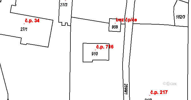 Černilov 716 na parcele st. 910 v KÚ Černilov, Katastrální mapa