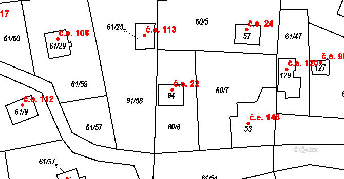 Nivy 22, Děpoltovice na parcele st. 64 v KÚ Nivy, Katastrální mapa