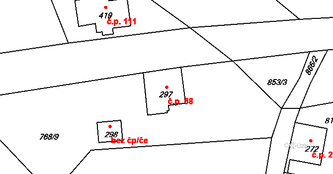 Alšovice 68, Pěnčín na parcele st. 297 v KÚ Alšovice, Katastrální mapa