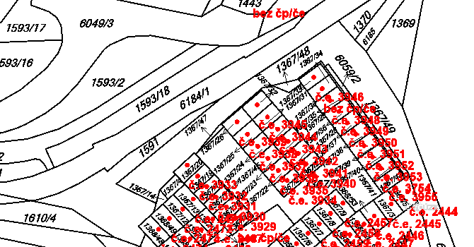 Jihlava 3939 na parcele st. 1367/26 v KÚ Jihlava, Katastrální mapa