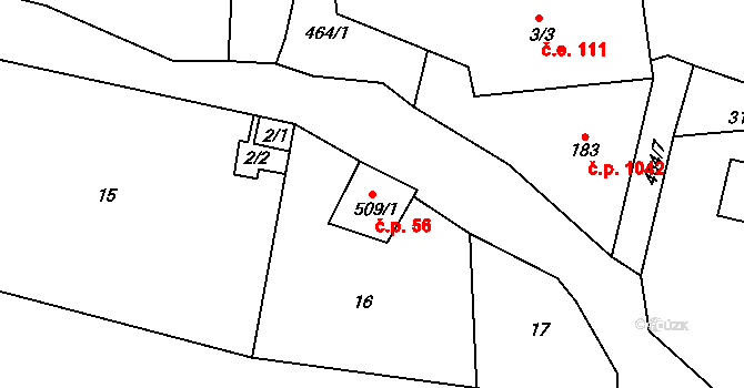 Husinec 56 na parcele st. 509/1 v KÚ Husinec u Řeže, Katastrální mapa