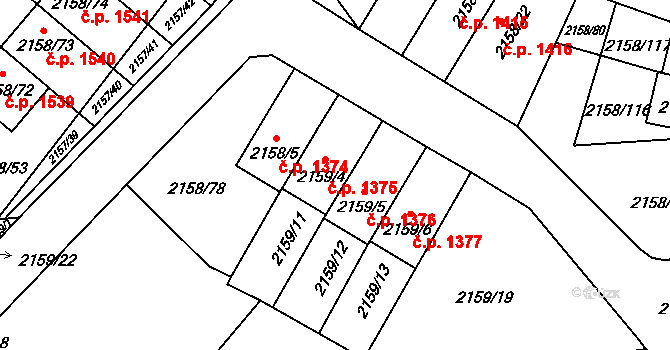 Nový Bor 1375 na parcele st. 2159/4 v KÚ Nový Bor, Katastrální mapa