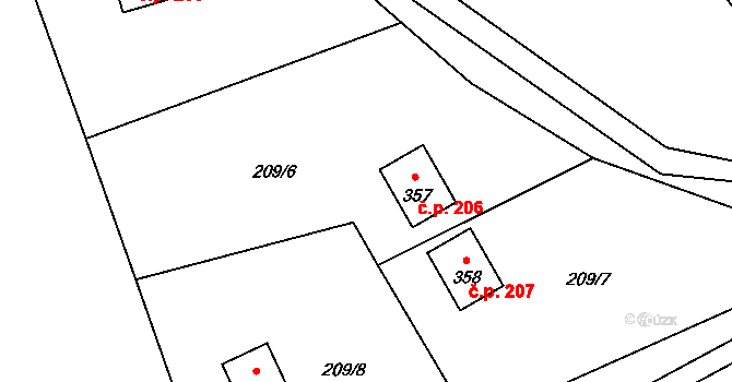 Horní Dřevíč 206, Stárkov na parcele st. 357 v KÚ Horní Dřevíč, Katastrální mapa
