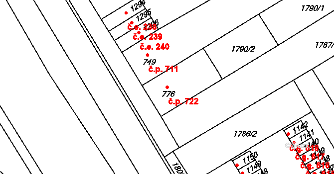 Tišnov 722 na parcele st. 776 v KÚ Tišnov, Katastrální mapa