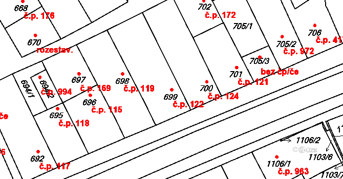 Lužice 122 na parcele st. 699 v KÚ Lužice u Hodonína, Katastrální mapa