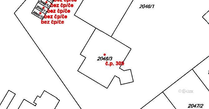 Brňany 309, Vyškov na parcele st. 2046/3 v KÚ Vyškov, Katastrální mapa