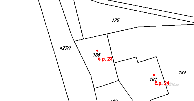Ondřejov 23, Rýmařov na parcele st. 186 v KÚ Ondřejov u Rýmařova, Katastrální mapa