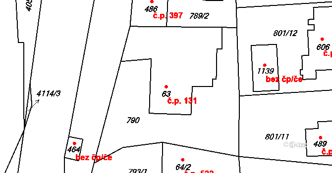 Kozlovice 131 na parcele st. 63 v KÚ Kozlovice, Katastrální mapa