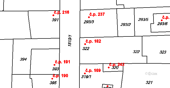 Mochov 182 na parcele st. 322 v KÚ Mochov, Katastrální mapa