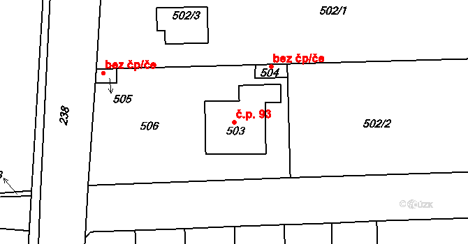 Švermov 93, Kladno na parcele st. 503 v KÚ Motyčín, Katastrální mapa