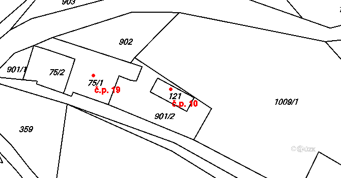 Pohoří 10, Stružinec na parcele st. 121 v KÚ Pohoří u Stružince, Katastrální mapa