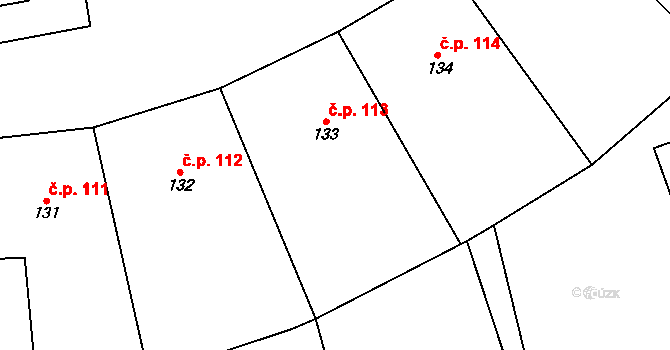 Žebráky 113, Hošťka na parcele st. 133 v KÚ Žebráky, Katastrální mapa