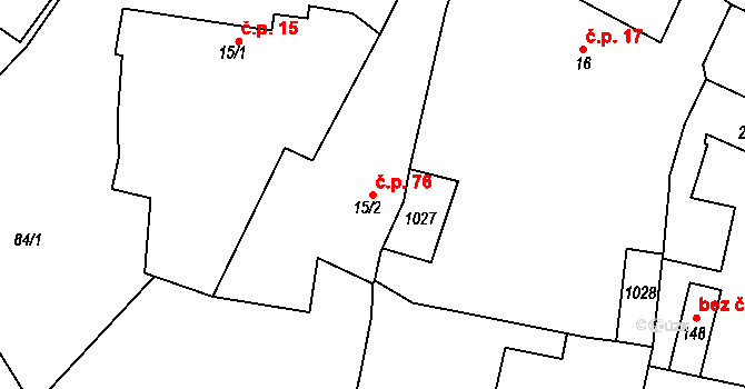 Blešno 76 na parcele st. 15/2 v KÚ Blešno, Katastrální mapa