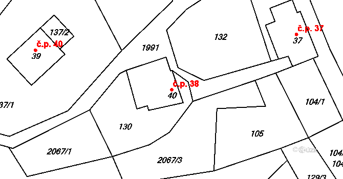 Kamenec u Poličky 38 na parcele st. 40 v KÚ Kamenec u Poličky, Katastrální mapa