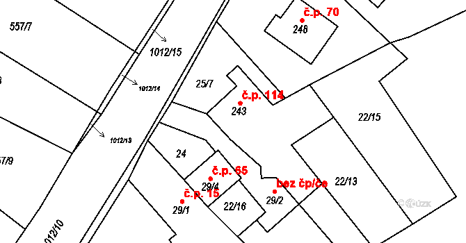 Ludéřov 114, Drahanovice na parcele st. 243 v KÚ Ludéřov, Katastrální mapa