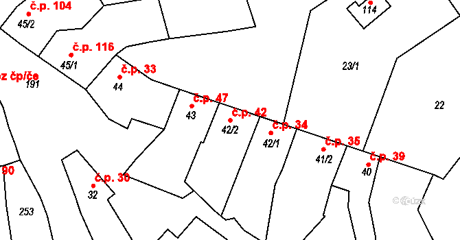 Tážaly 42, Kožušany-Tážaly na parcele st. 42/2 v KÚ Tážaly, Katastrální mapa