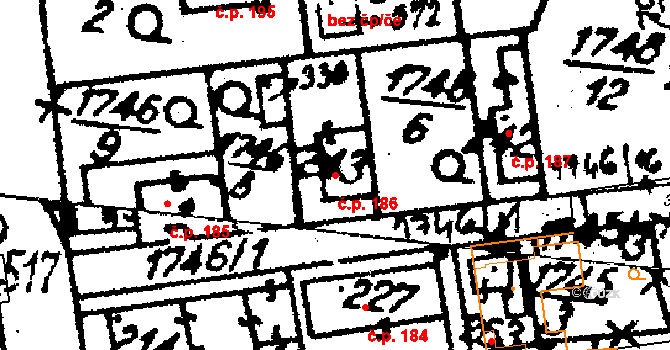 Paseka 186 na parcele st. 446 v KÚ Paseka u Šternberka, Katastrální mapa