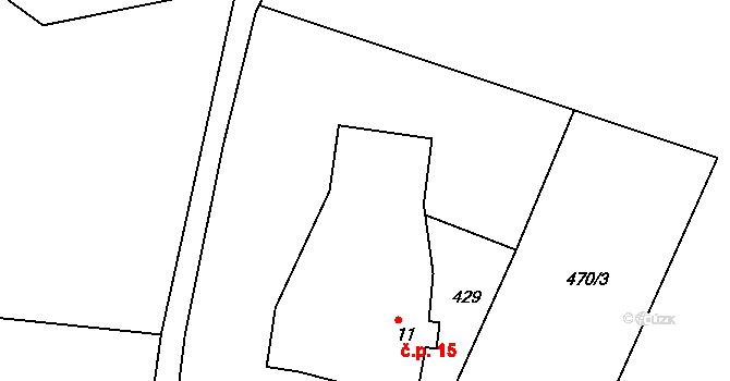 Čikvásky 15, Košťálov na parcele st. 11 v KÚ Čikvásky, Katastrální mapa